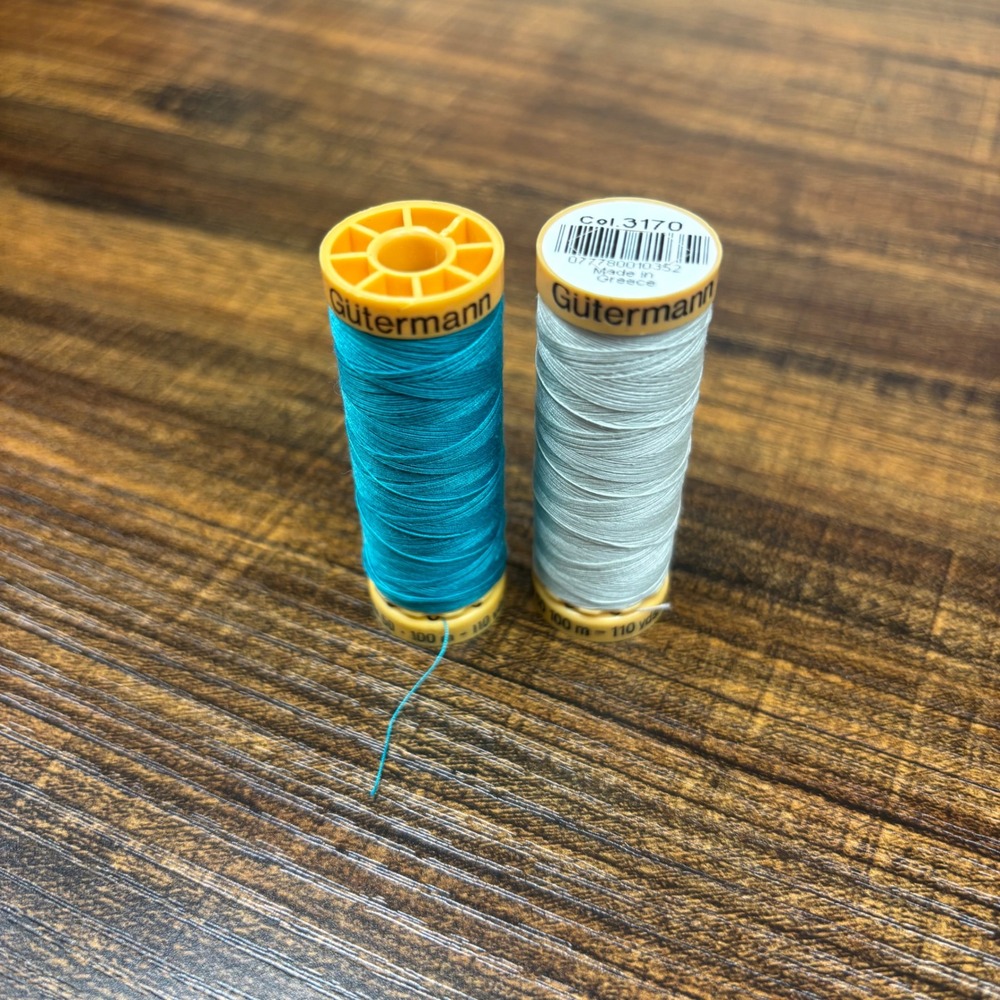 Gutermann 100% Cotton Sewing Thread 2 Spools‎ Teal & Grey 3170 100m 110yd Greece